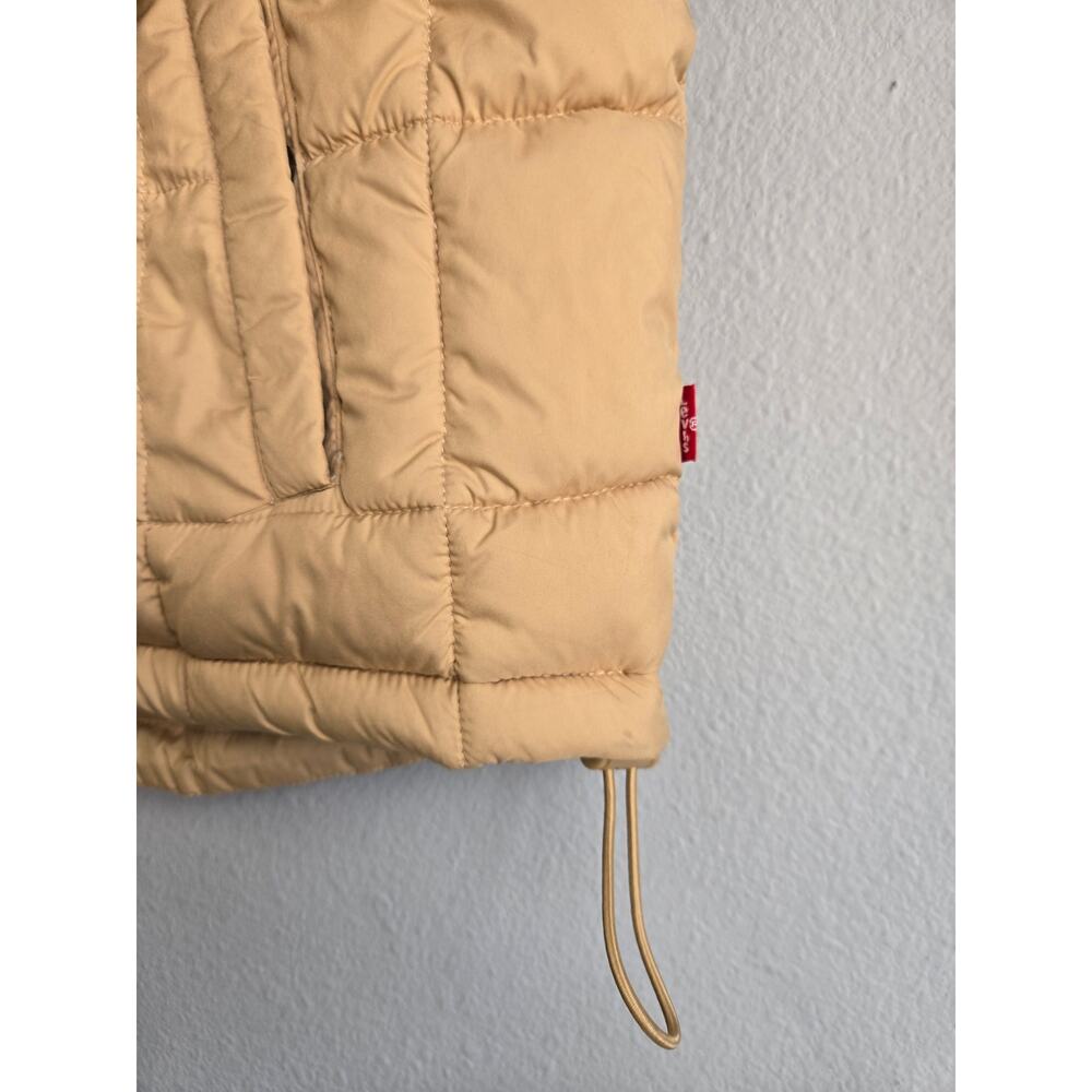 Levi's 733 Box Quilted Puffer Jacket Tan Beige S Small Pockets Full Zip - Picture 2 of 9